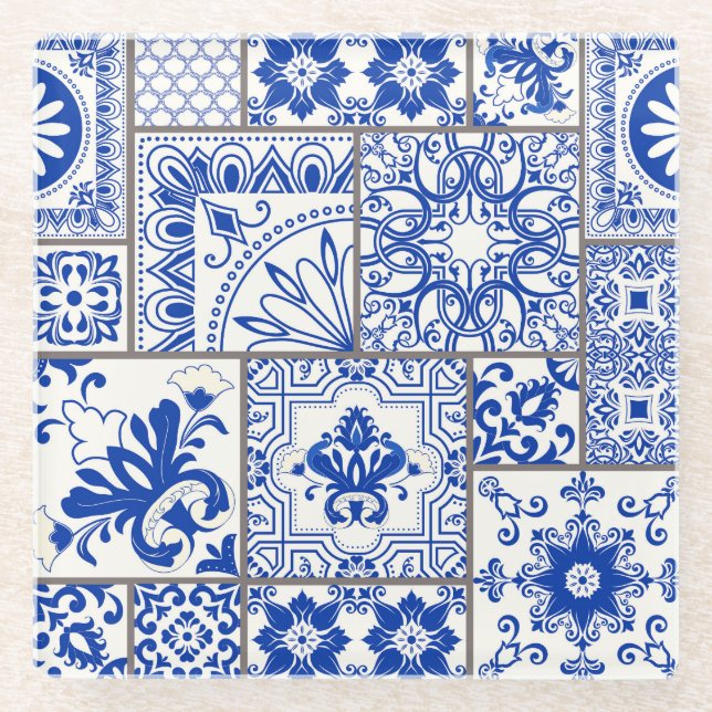 Victorian Majolica: Patchwork Tile Pattern. Glass Coaster (Front)