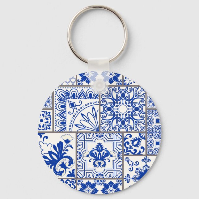 Victorian Majolica: Patchwork Tile Pattern. Key Ring (Front)