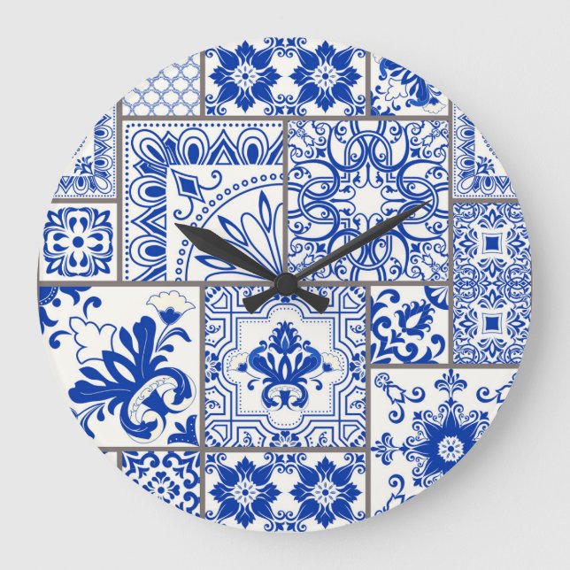 Victorian Majolica: Patchwork Tile Pattern. Large Clock (Front)