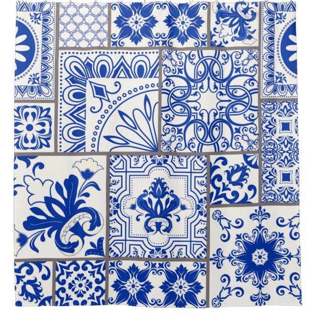 Victorian Majolica: Patchwork Tile Pattern. Shower Curtain (Front)