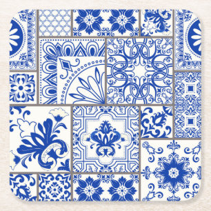 Victorian Majolica: Patchwork Tile Pattern. Square Paper Coaster