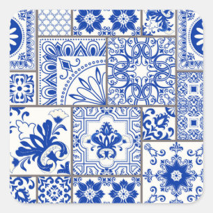 Victorian Majolica: Patchwork Tile Pattern. Square Sticker