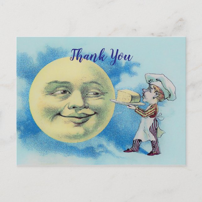 Victorian Man in the Moon with Chef Thank You Postcard (Front)