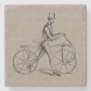 Victorian Man on Bicycle Vintage Steampunk Drawing Stone Coaster