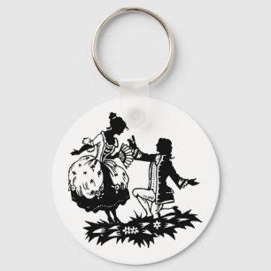 Victorian Man Proposing to Woman Silhouette Art M Key Ring