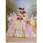 Victorian Masquerade Ball Photo Sculpture Magnet<br><div class="desc">Victorian Masquerade Ball featuring lovely vintage painting of lady in purple gown with hat beside a harlequin and others in masquerade fashion costumes. Check out all these other great gift ideas! Customise or personalise any of these items by adding your own text such as names, places or things as well...</div>