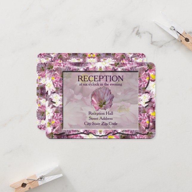 Victorian Mauve Floral Reception Invitation (Front/Back In Situ)