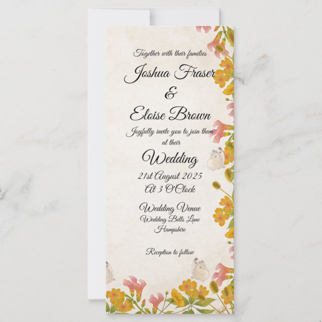 Victorian Meadow yellow Wedding Invitation (Front)