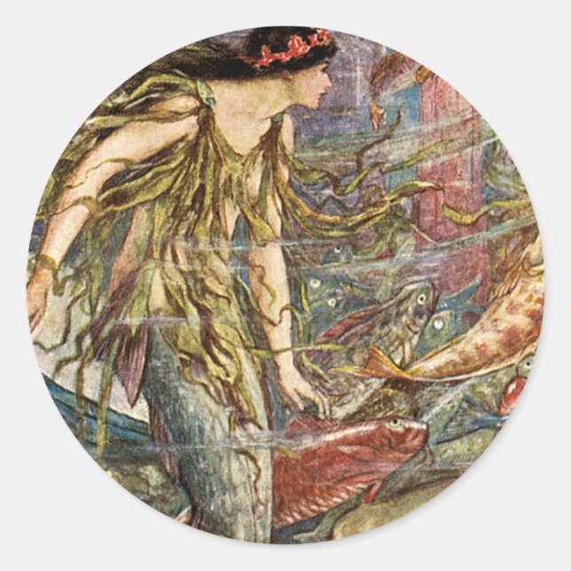 Victorian Mermaid Art by H J Ford Classic Round Sticker (Front)