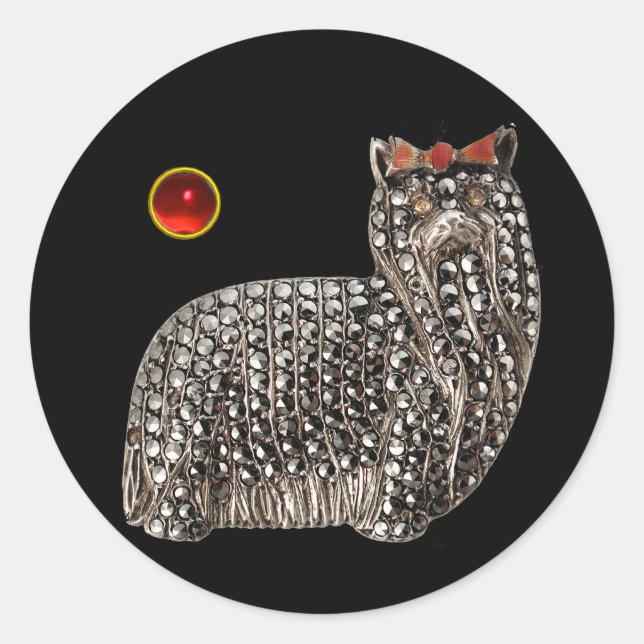 VICTORIAN MINIATURE DOG PORTRAIT Yorkshire Terrier Classic Round Sticker (Front)