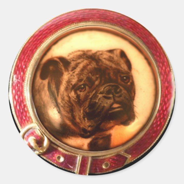 VICTORIAN MINIATURE DOG PORTRAITS Bulldog Classic Round Sticker (Front)
