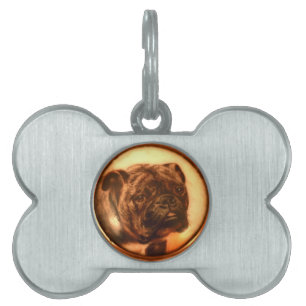 VICTORIAN MINIATURE DOG PORTRAITS BULLDOG PET ID TAG