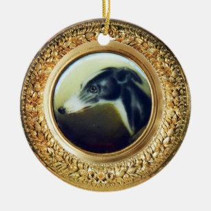 VICTORIAN MINIATURE DOG PORTRAITS Irish Greyhound Ceramic Tree Decoration