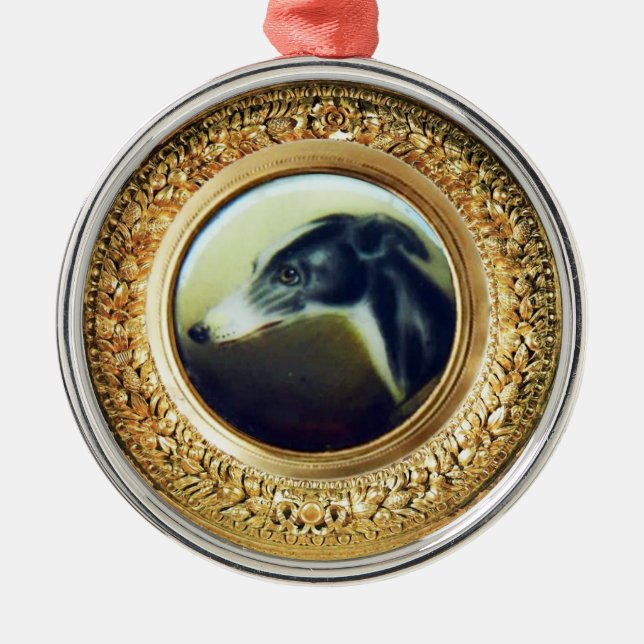 VICTORIAN MINIATURE DOG PORTRAITS Irish Greyhound Metal Tree Decoration (Front)