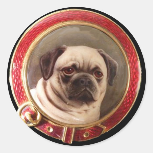 VICTORIAN MINIATURE DOG PORTRAITS PUG CLASSIC ROUND STICKER (Front)