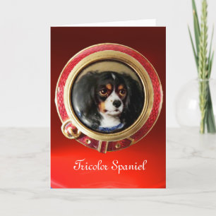 VICTORIAN MINIATURE DOG PORTRAITS Tricolor Spaniel Holiday Card