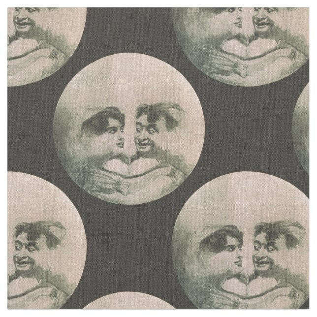 victorian moon faces optical illusion fabric (Close Up)