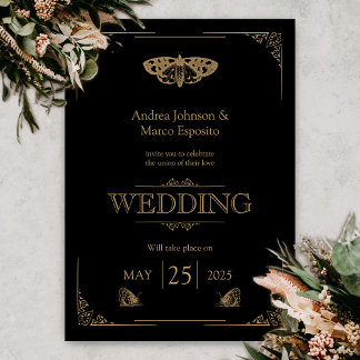 Victorian Moth Elegant Gothic Wedding Invitation