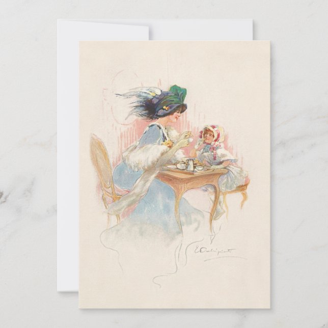Victorian Mother and Daughter Tea Party Holiday Card (Front)