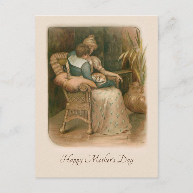 Victorian Mother and Son in Chair Holiday Postcard (Front)