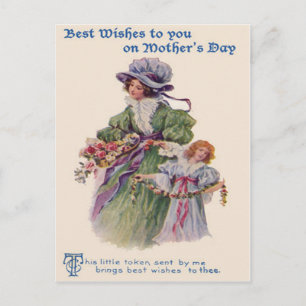 Victorian Mother & Daughter Flowers Mother's Day Postcard