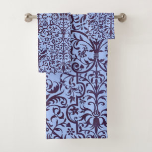 Victorian motif in blue bath towel set