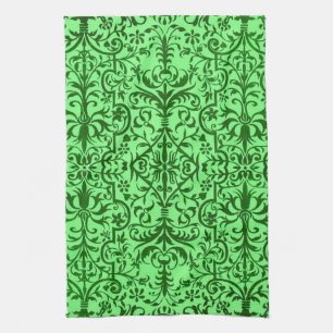Victorian motif in green tea towel