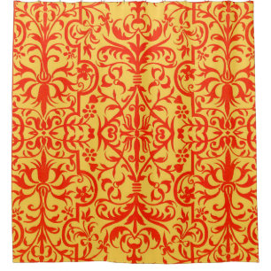 Victorian motif in orange shower curtain