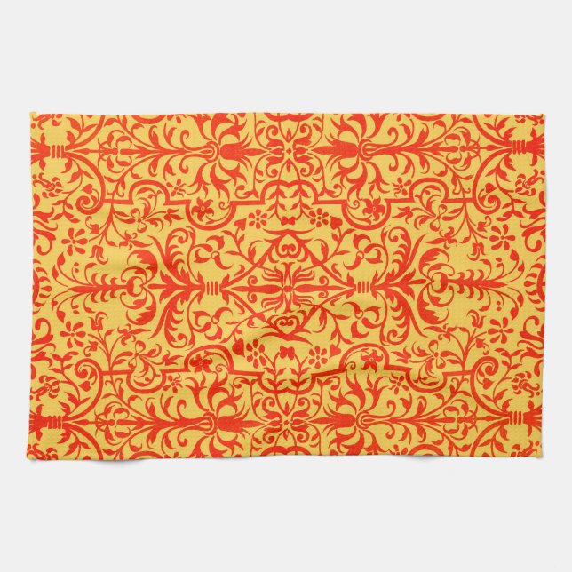 Victorian motif in orange tea towel (Horizontal)
