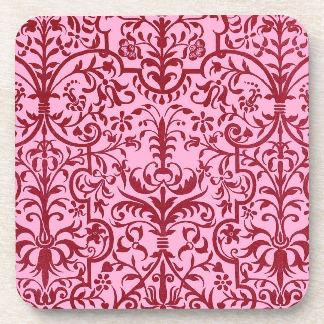Victorian motif in pink coaster (Front)