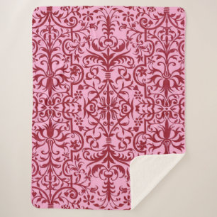 Victorian motif in pink sherpa blanket