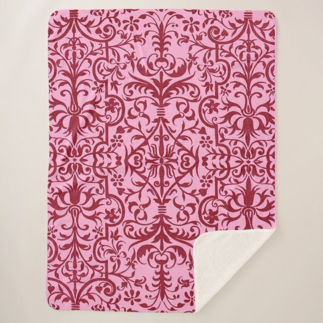 Victorian motif in pink sherpa blanket (Front)