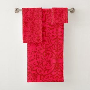 Victorian motif in red bath towel set