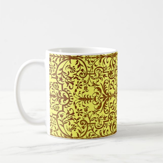 Victorian motif in yellow coffee mug (Left)