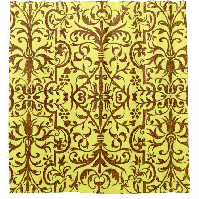 Victorian motif in yellow shower curtain (Front)