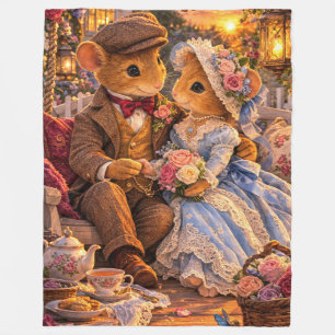 Victorian Mouse Couple Cottagecore Porch Swing  Fleece Blanket