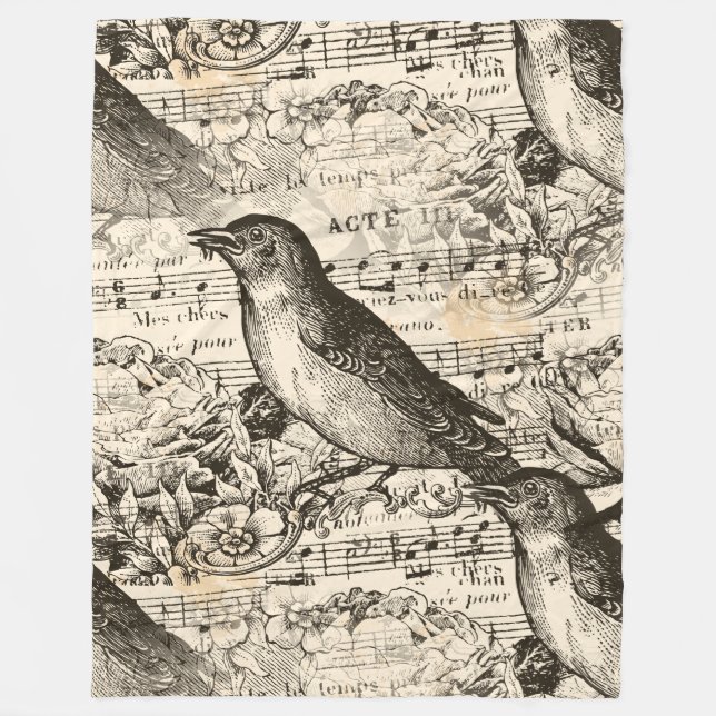 victorian music birds fleece blanket (Front)