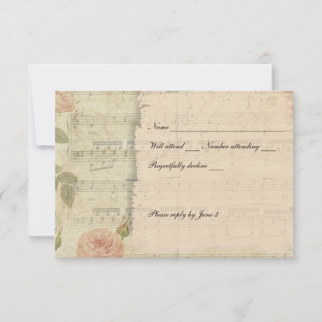 Victorian Music Rose rsvp with envelopes (Front)