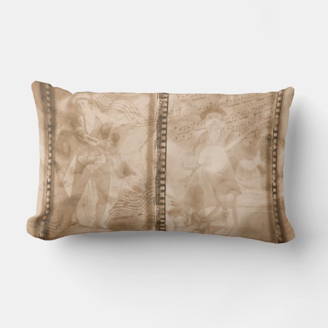 Victorian Musicians Sepia Film Collage - L Lumbar Cushion (Front)