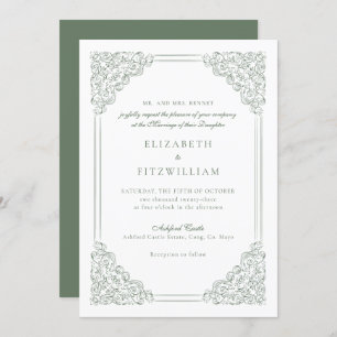 Victorian Muted Green Vintage Frame Wedding    Invitation