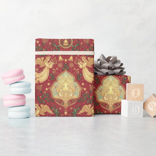 Victorian Nativity Angels Christmas Wrapping Paper (Baby Shower)