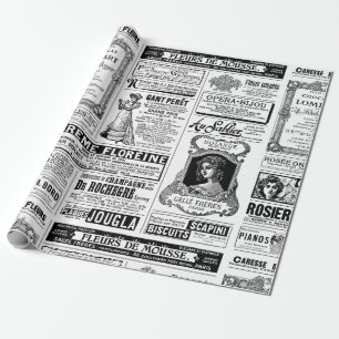 victorian newspaper antique french black white wrapping paper