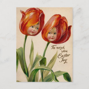 Victorian Odd Flower Faces Easter Postcard