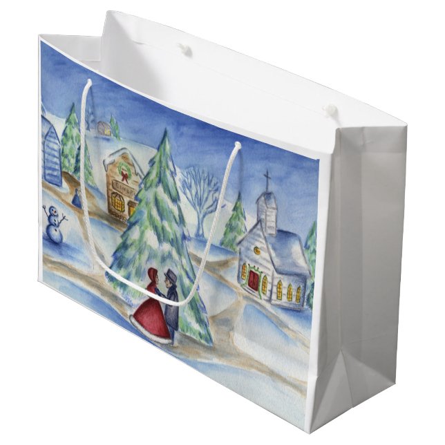Victorian Old Fashioned Christmas Village Gift Bag (Front Angled)