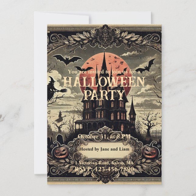  Victorian Old Vintage Gothic Halloween Party Invitation (Front)