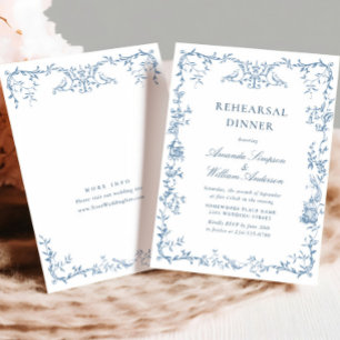 Victorian Ornate Blue Floral Rehearsal Dinner Invitation