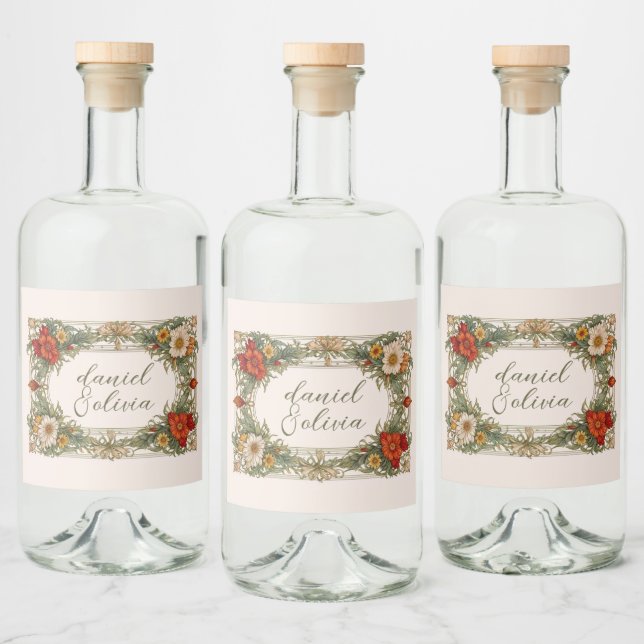 Victorian Ornate Border with Wildflower Wedding Liquor Bottle Label (Bottles)