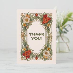 Victorian Ornate Border with Wildflower Wedding Thank You Card