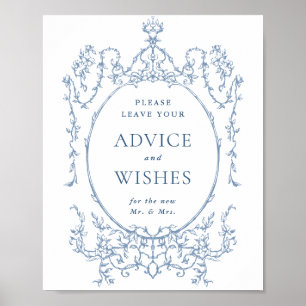 Victorian Ornate Dusty Blue Advice & Wishes Poster