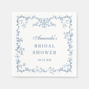 Victorian Ornate Dusty Blue Floral Bridal Shower Napkin